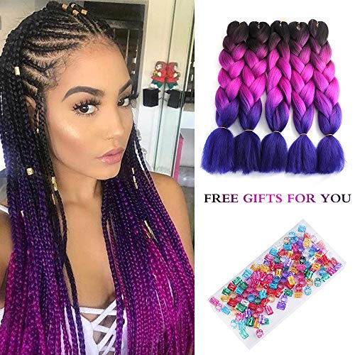 15 Packs Jumbo Ombre Braiding Hair Extensions 3 Tone Kanekalon Synthetic Crochet Braid Hair High Temperature Fiber Crochet Twist Braids 100g/Pack (Black-Purple-Blue, 24 Inch) by fani