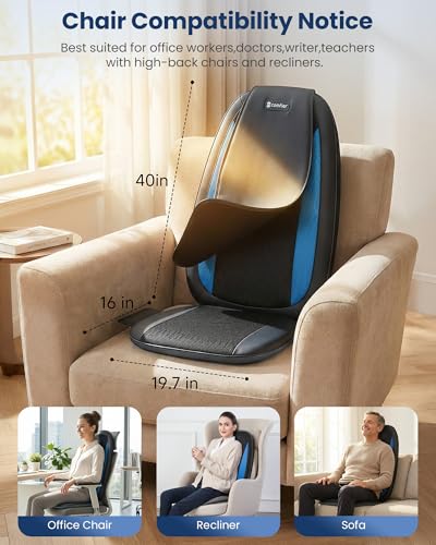 COMFIER Asiento Masajeador Espalda Shiatsu, Masajeador de Espalda con Funciones de Calor y Vibración, Relajación para el Cuello, los Hombros y la Espalda, para el Hogar y la Oficina, Regalo Mujer