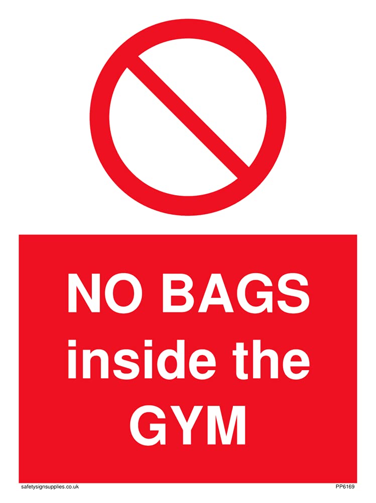 Pack of five - NO BAGS inside the GYM Sign - 150x200mm - A5P