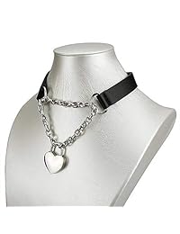 Alona Magic Lover - Gargantilla con cadena de corazón, collar con llave y candado con corazón, color negro