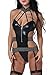 Romede Women Sexy Lingerie Cool Girl Black Leather Clubwear Bodysuit Teddy