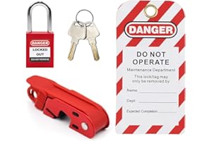 HiLKCO Steel&PA Standard Circuit Breaker Lockout Tagout for 110V-220V Single/Double Hole Toggless OSHA Compliant Red Electrical Breaker Locks,1x Padlock,1x Tag,1x Circuit Breaker Lockout