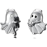 LWXIE Diamond Ghost and Cat and Skull Stud Earrings for Women 925 Sterling Silver Ghost Stud Earrings Halloween Party Jewelry Gifts