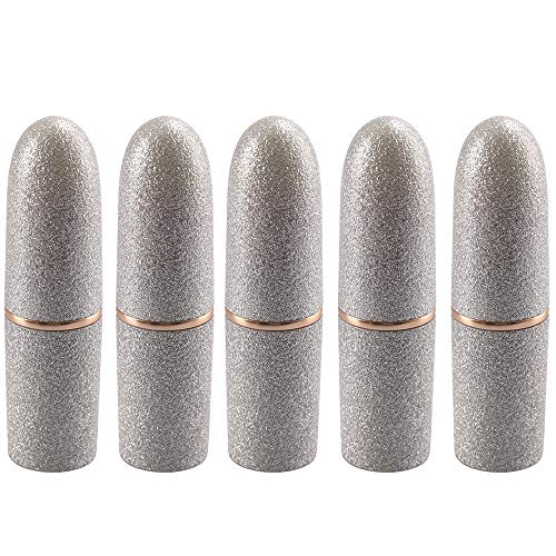 Coobbar 5pcs Silver Bullet Shape Empty Refillable Bottle lip gloss tube lip balm bottle container Rotating Lipstick Holder Mini Sample bottle