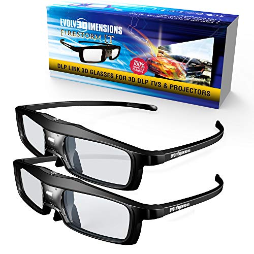 Evolved Dimensions (previously True Depth 3D) NEW Firestorm LT Lightweight Rechargeable DLP link 3D Glasses for All 3D Projectors (Benq, Optoma, Acer, Vivitek, Dell Etc) and All DLP HD 3D TVs (Mitsubishi, Samsung Etc) Compatible At 96 Hz, 120 Hz and 144 Hz! (2 Pairs!)