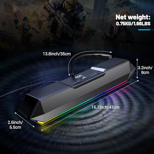 AOC ACS4650 Bocinas para PC, Micrófono Ajustable, Barra de Sonido con Cable USB, Altavoces estéreo con Luces LED, Compatible con Ordenadores, teléfonos móviles, Reproductores MP3 y PSP