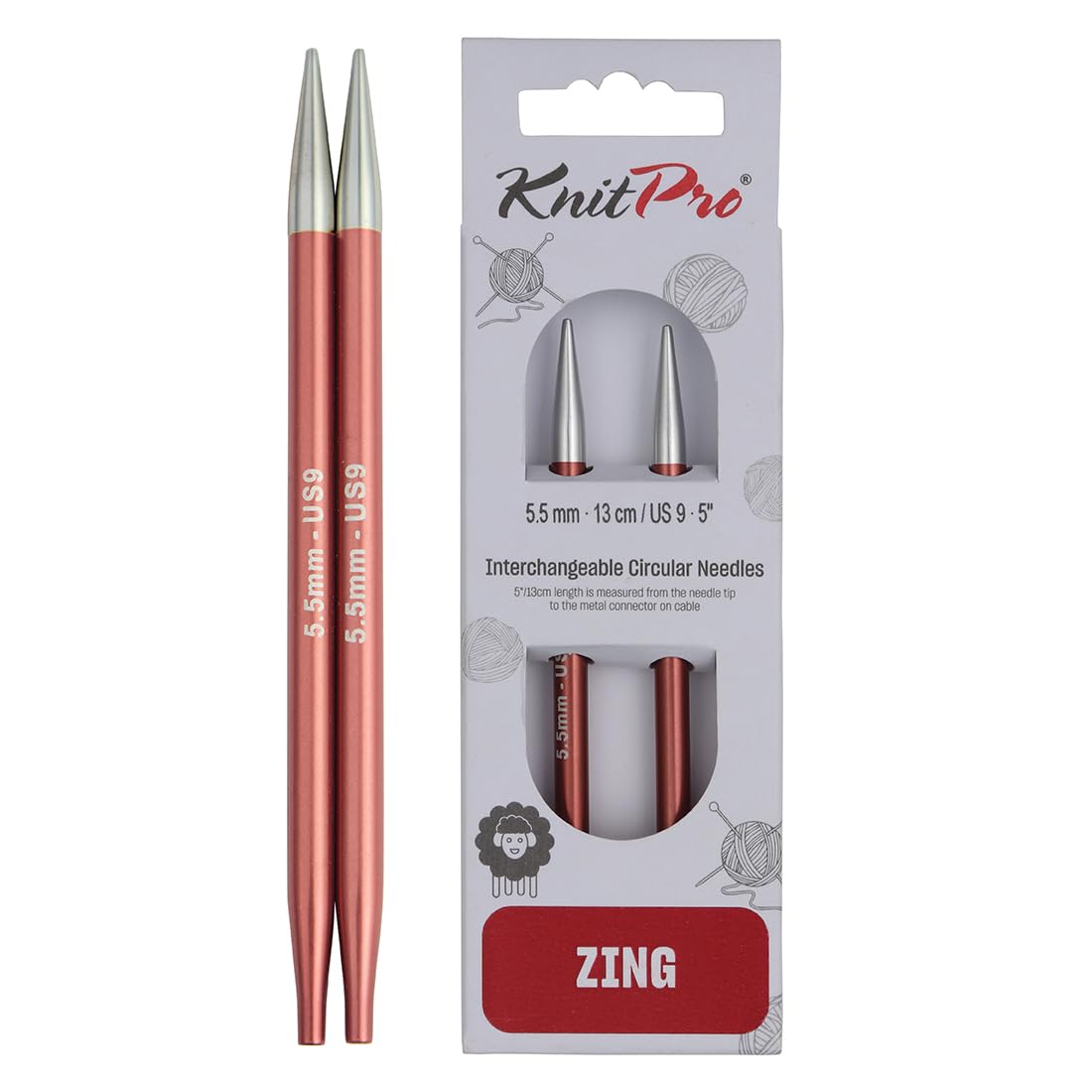 KnitPro Zing Interchangeable Circular Needles 5" (13cm) | 5.50mm