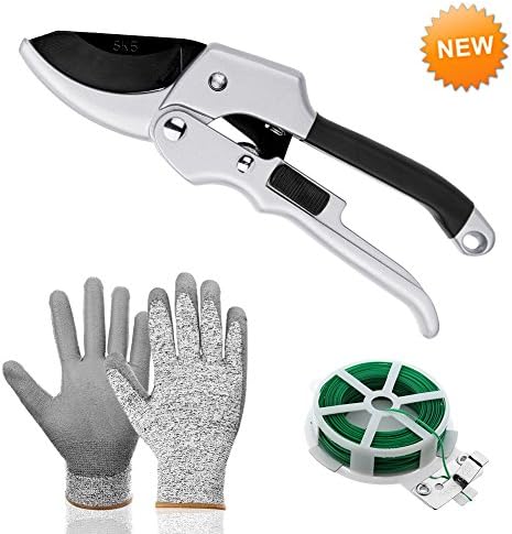 Morgofun Garden Tools Set, 3 Pieces Heavy Duty Gardening Tools Kit with Garden Bypass Pruning Shears, Cut Resistance Gloves and Plant Rope, Best Gardening Tools for Women Men