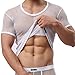 YiZYiF Men's See Through Fishnet Clubwear Short Sleeve T-Shirt Undershirt White Medium