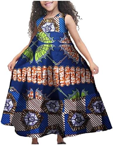 Comaba Big Girls' Dashiki Rockabilly African Wax Fabric Casual Dresses
