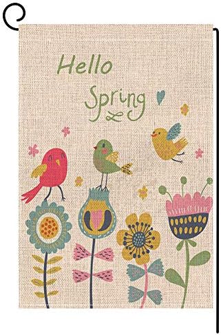 BLKWHT Hello Spring Garden Flag Vertical Double Sided 12.5 x 18 Inch Easter Bird Floal Yard Decor