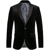 THWEI Mens Velvet Blazer Slim Fit Suit Jacket One Button Tuxedo Blazer Wedding Prom Dinner