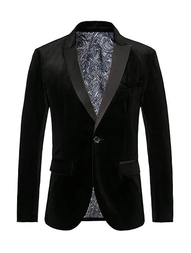 THWEI Mens Velvet Blazer Slim Fit Suit Jacket One Button Tuxedo
