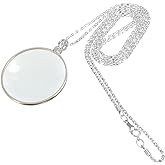 5X Magnifying Glass Pendant 1.6" Glass Lens Dia. and 35" Alloy Necklace (Silver)