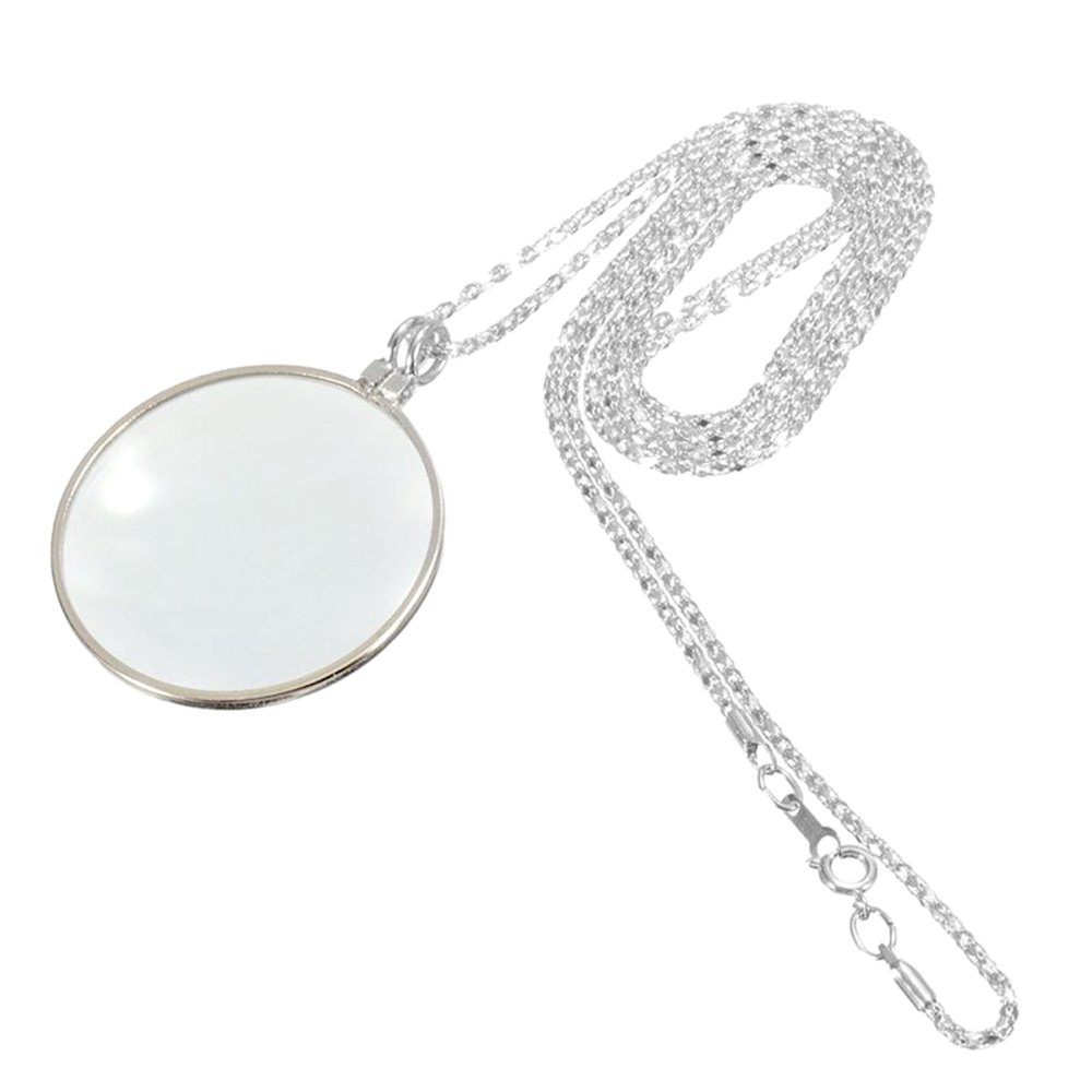 Photo 1 of 5X Magnifying Glass Pendant 1.6" Glass Lens Dia. and 35" Alloy Necklace (Silver)