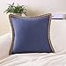 Phantoscope Farmhouse Solid Throw Decorative Pillow Cover Burlap Linen Trimmed Tailored Edges Outdoor Pillow Navy Blue 18 x 18 inches, 45 x 45 cm