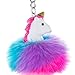 Skywisewin Sparkly Ice Cream Cone Keychain Bag Charm, Pom Pom Fur Unicorn Keychains Silver Key Rings,Pink,Small
