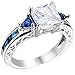 XAHH Women White Gold Plated Square Sapphire Blue Double Tone CZ Bridal Engagement Wedding Ring Size 5-10 Size 9