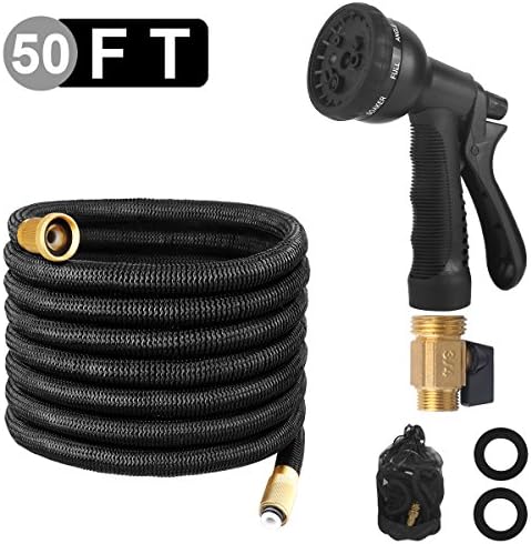 Melophy 50ft Expandable Garden Hose, Lightweight Expanding Water Hose with 8 Pattern High Pressure Spray Nozzle and ALL Brass Connectors, ALL NEW 2018