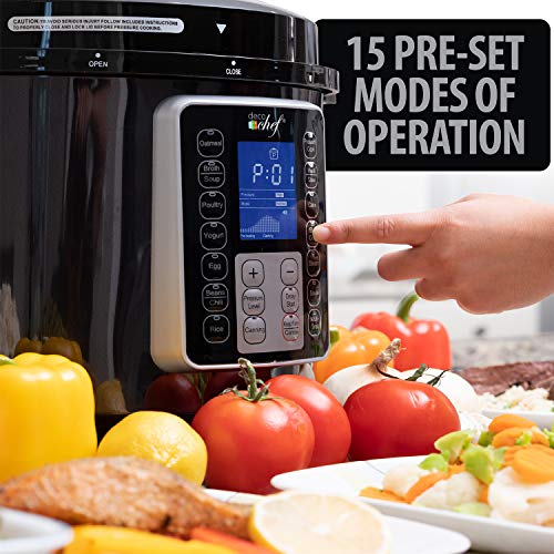 Deco Chef 8 QT 10-in-1 Pressure Cooker Instant Rice, Sauté, Slow Cook, Yogurt, Meats, Deserts, Soups, Stews Includes Recipe Book, Tempered Glass Lid, Mitts, Grill Rack, and Steaming Basket - Thumbnail 2
