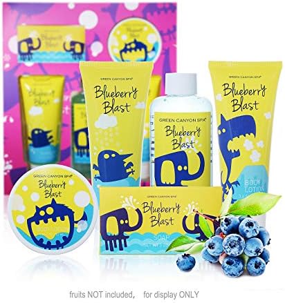 Green Canyon Spa Bath and Body Spa Gift Set for Kids Youth in Blueberry Blast – 5 Pcs Premium Gift sets in Portable Box for Holiday Birthday Back-to-School Gift
