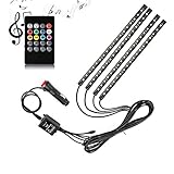 SurLight Car LED Lights 4pcs 72 LED DC 12V Multicolor Music Car Strip Light Interior LED Under Dash Lighting Kit with Sound Active Function and Wireless Remote Control, Car Charger Included