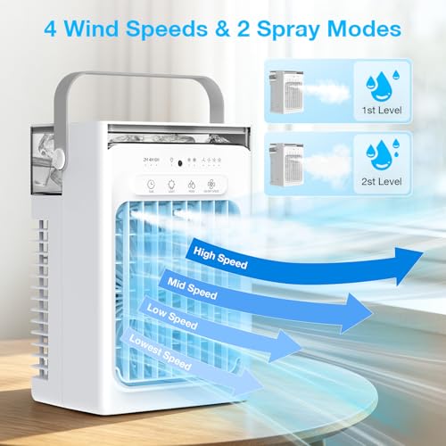 Portable Air Conditioners, Portable AC Unit with Remote, 1100ml Tank Evaporative Air Cooler, Mini AC with 4 Speeds & 2 Mist Modes, 2/4/6 Hour Timer, USB Powered Cooling Fan for Bedroom, Room, Office