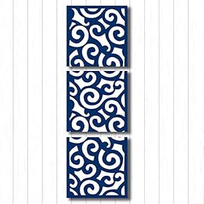 Canvas Wall Art Blue Flowers Pattern Painting Artwork for Home Prints Framed - 12"x12"x3 Panels