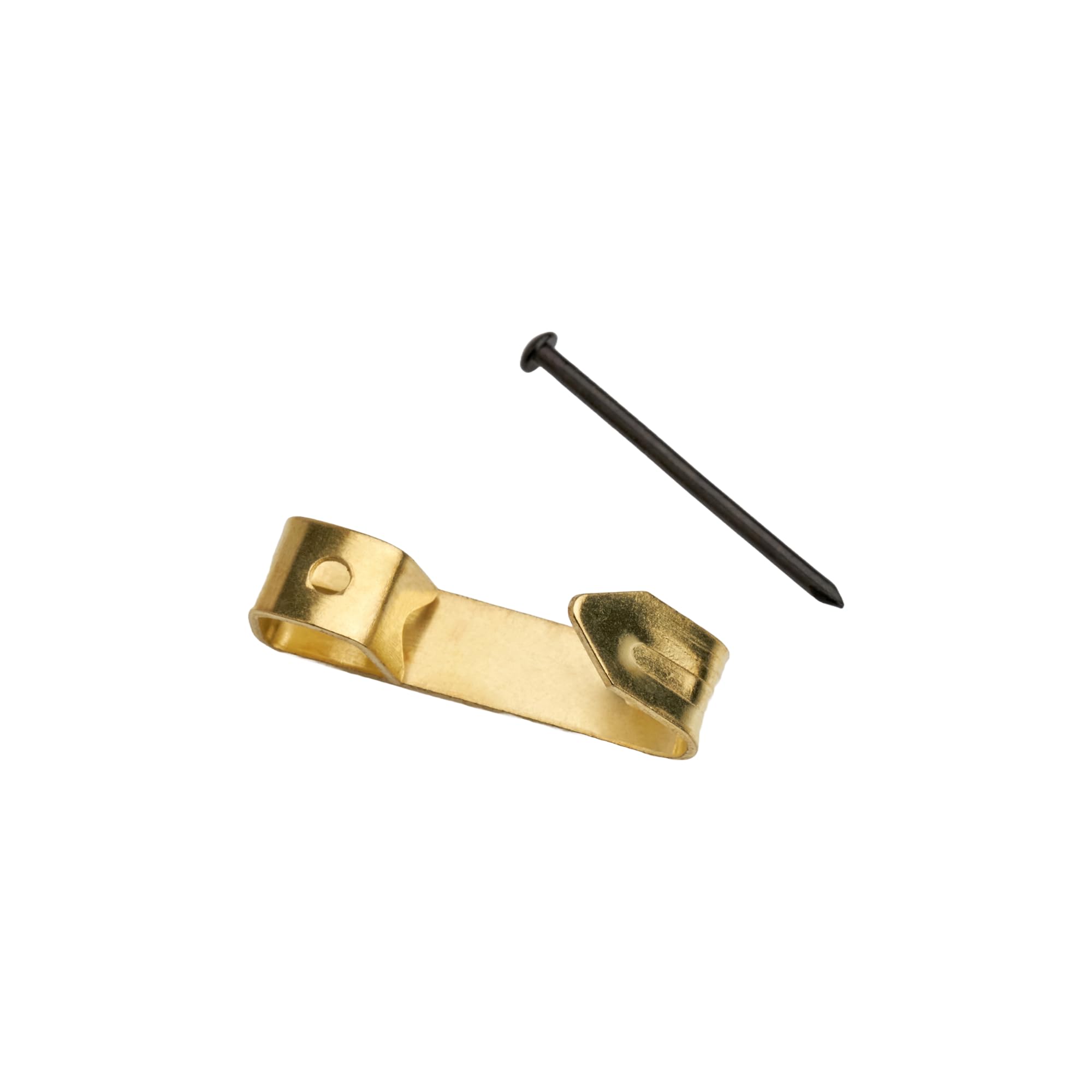 Hardware-Solutions 100 PCS Single Brass Plated Steel Picture Hooks with Pins Included for Hanging Pictures Frames, Art or Mirrors