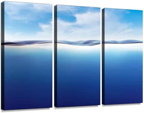 Amazon Co Jp 半分の水の半分の空に海や海 3d レンダリングストック写真 海 ストックフォトと画像ポスター パネル 現代壁の絵 壁掛け 部屋飾り 背景絵画 壁アート 完成品 3枚セット すぐ飾る ホーム キッチン