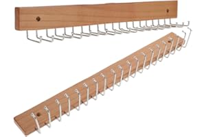 KHBUAB 2pcs Wall Mount Tie and Belt Organizer Wooden Rotating Rack with 20 Hooks Space Saving Storage