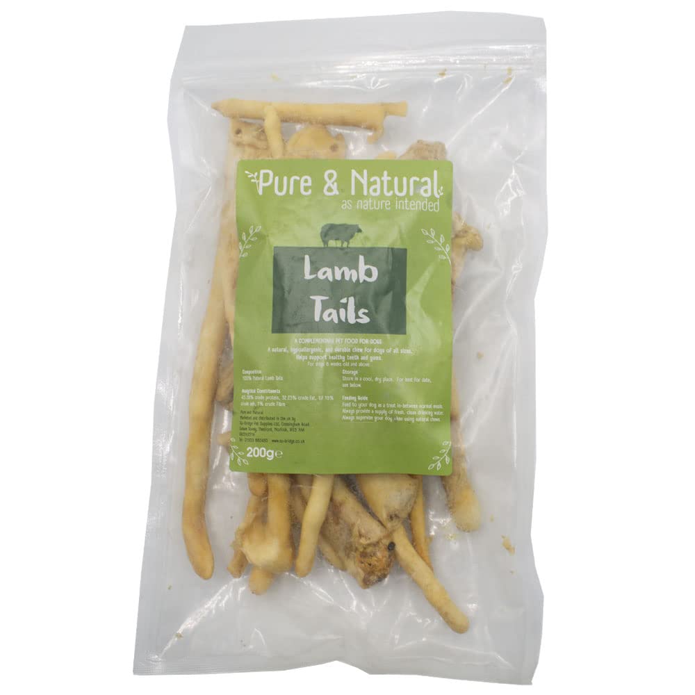 Pure & Natural Lamb Tail Dog Treat - Hypoallergenic, Low Fat, Natural Dog Chews for Puppies Over 8 Weeks, Lamb Dog Treats - 200g Bag