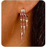 MUMREUES Gold Earrings for Women Trendy 14K Gold Plated Dangle Earrings Small Hoop Huggie Drop Stud Earrings Cubic Zirconia Simple Minimalist Dainty Chain Tassel Illusion Hypoallergenic Earrings