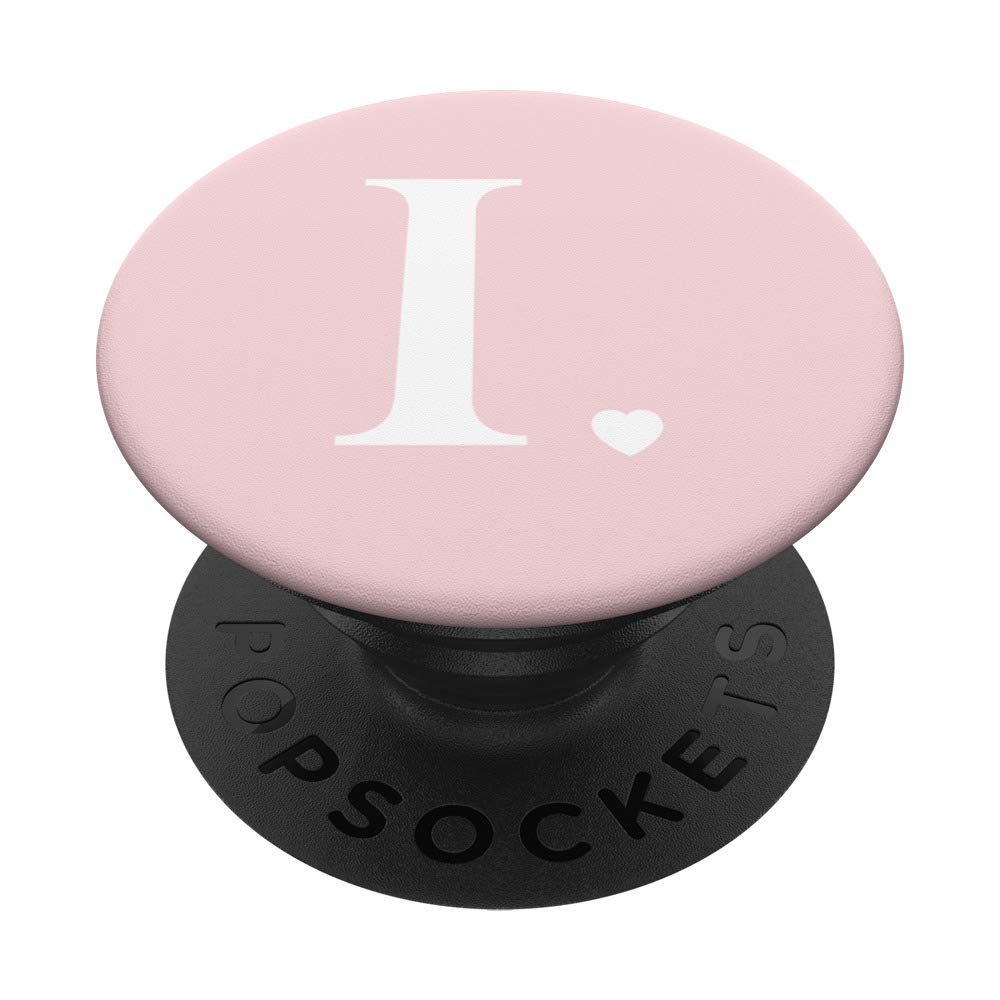 Light Pink White Monogram Letter I Initial Heart Design PopSockets Swappable PopGrip