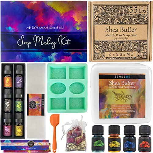 ZenseMe Bundle of Soap Making Kit with 5.5 LB Shea Butter Soap Base Bundle | DIY Melt and pour organic natural supplies for adults, beginners and experts