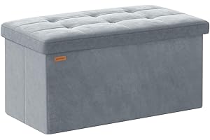 ABHENG Folding Storage Ottoman, Velvet Storage Bench, Footrest, Removable Divider, for Living Room, Bedroom, 15 x 30 x 15 Inches, 660 lb Load Capacity, Dove Gray UASND01G