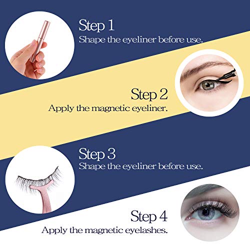 7 Pairs Reusable Magnetic Eyelashes and 2 Tubes of Magnetic Eyeliner Kit，Upgraded 3D Magnetic Eyelashes Kit With Tweezers Inside