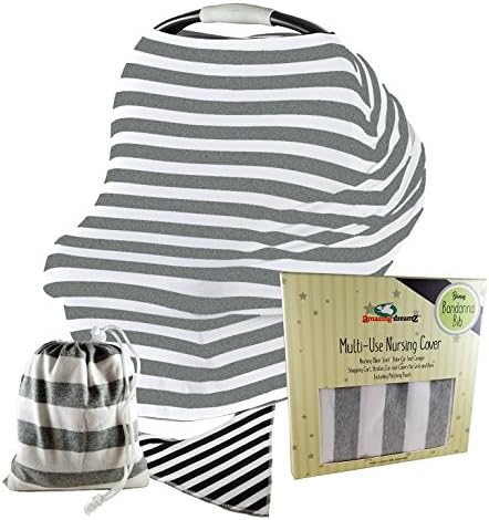 Amazing Dreamz Nursing Breastfeeding Cover Scarf, Multi-Use Stretchy Shawl for Baby Car Seat Canopy, Shopping Cart, Stroller for Girls and Boys with Travel Bag, Bandana Bib in Gift Box