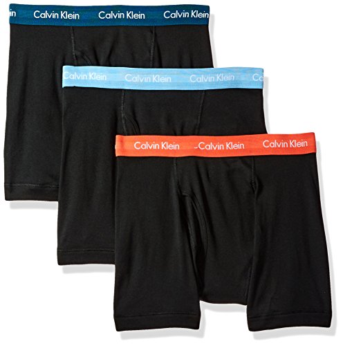 Calvin Klein Men's Underwear Cotton Classics Boxer Briefs (Pack Of 3), Black/Voltic Orange/Fountain/Blue Star, Medium