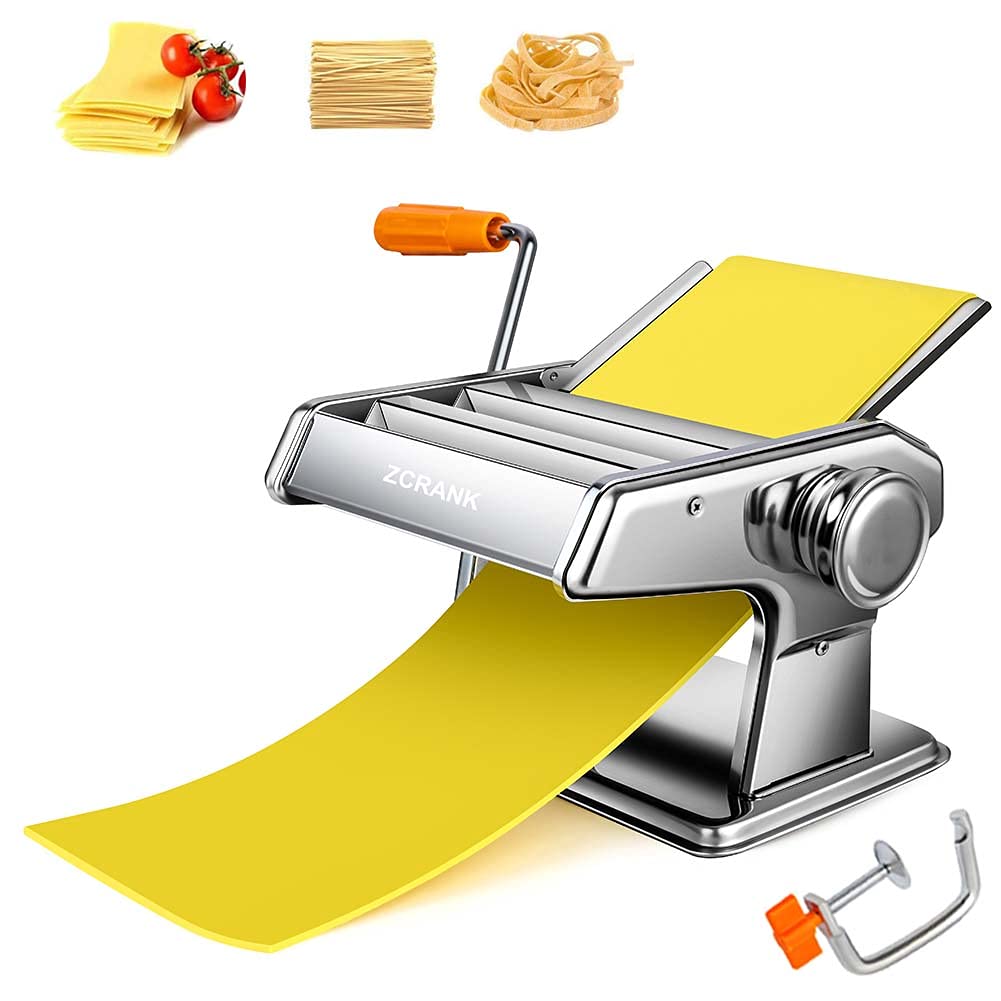 Pasta Machine, Stainless Steel Roller Pasta Maker with 6 Thickness Settings, Perfect for Lasagna, Linguine, Includes Dumpling Mold and Cleaning Brush