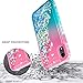 iPhone XR Case with Tempered Glass Screen Protector for Girls Women, NageBee Glitter Bling Liquid Floating Quicksand Waterfall Sparkle Diamond Durable Cute Case for iPhone XR 6.1 inch -Pink/Aqua