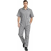 TopTie Men's Short-Sleeve Coverall Work Jumpsuit Lightweight with Zipper Front Elastic Waist