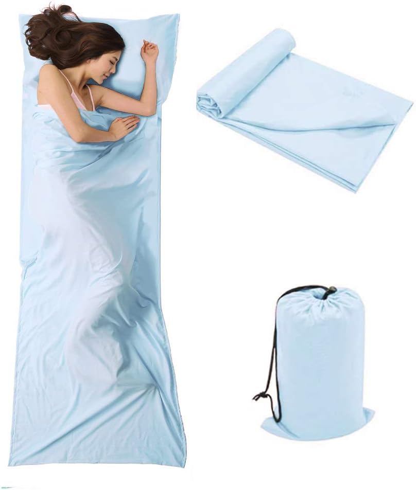 OTDEST Travel and Camping Sheet Sleeping Bag Liner - Lightweight Compact and Portable Adult Sleeping Bag- Ideal for Traveling, Hostels and Camping（Light Blue） : Sports & Outdoors