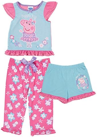 Komar Kids Character Girls 3-piece Pajama Set-Shirt, Shorts, Pants (Peppa Pig, 5)
