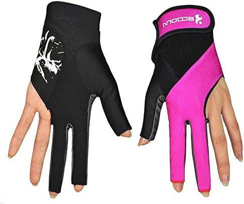 Dou7ble Li Men's Professional Billiards Gloves 3 Fingers Carom Snooker Pool Cue Shooters Hunting Gloves Men Women Lycra Gloves (Purple, L)