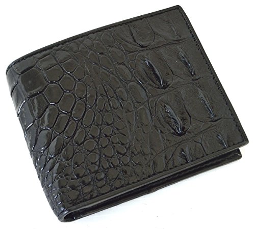 Authentic M Crocodile Skin Men's Bifold Backbone Leather Black Wallet