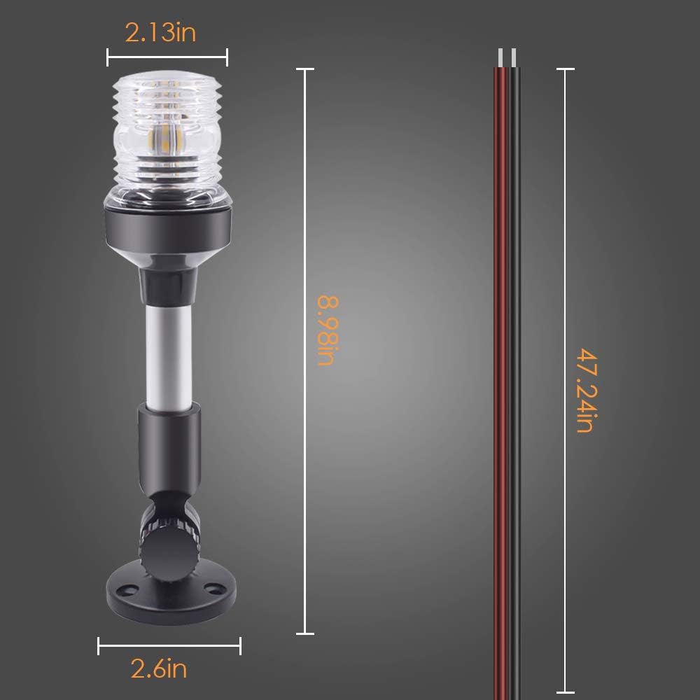 Acelane Marine All Round Fold Down Stern Light 9 Inch Anchor Light White LED Marine Boat Navigation Light 2NM IP66 Waterproof 360° 2NM Visibility for Fishing Boat Yacht Pontoon: Automotive