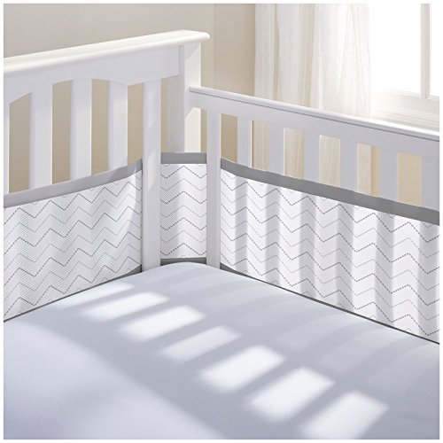 BreathableBaby Mesh Printed Crib Liner, Gray Chevron