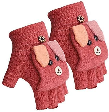 Kids Winter Fingerless Convertible Glove Boys Girls Warm Knit Mitten Children Student Thermal Half Finger Glove Toddler Hand Warmer for Running Riding Driving Ski Snow Gifts