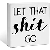 Funny Bathroom Decor Wood Box Sign - White Desk Humor Shelf Restroom Half Farmhouse Toilet Guest Home Tabletop Countertop Let That Shitgo Bathroom Sign for Toilet Restroom Desk